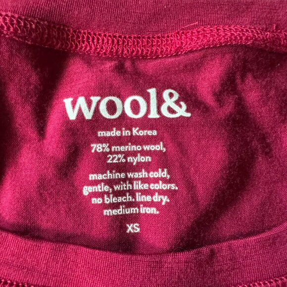 Wool& Womens XS Halsey Round Hem Long Sleeve Raglan Tunic Tee Shirt Red Merino - Picture 2 of 4